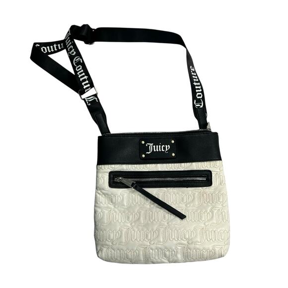 Juicy Couture Handbags - Juicy Couture Black White Crossbody Purse Bag Deboss Logo Adjustable Strap
